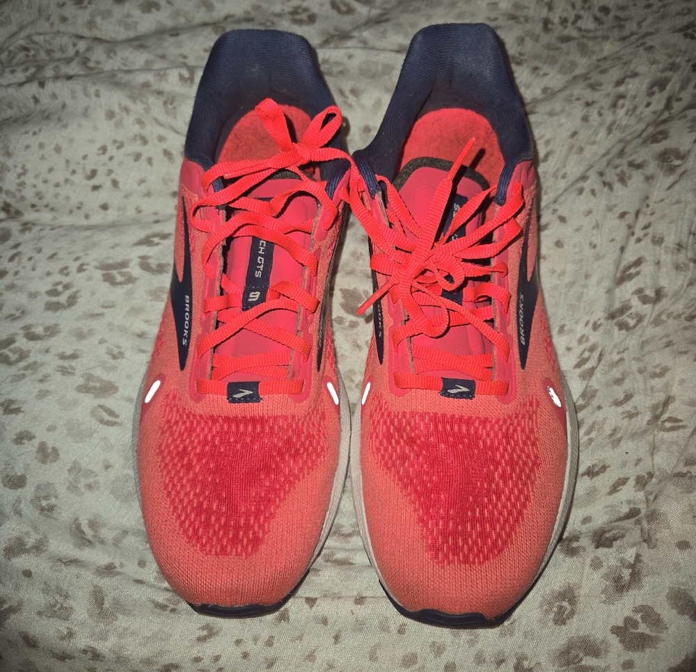 Brooks Size 10  Coral Running Sneakers with Navy Designs